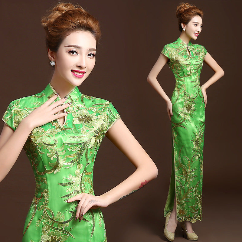 Red long banquet etiquette cheongsam