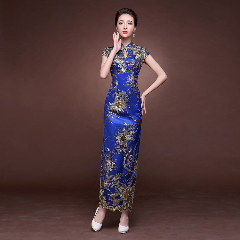 Red long banquet etiquette cheongsam