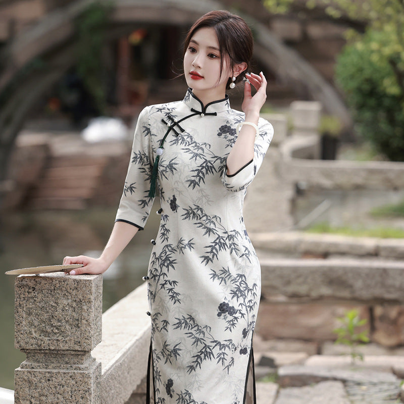 Printed High-end Elegant Slimming Cheongsam