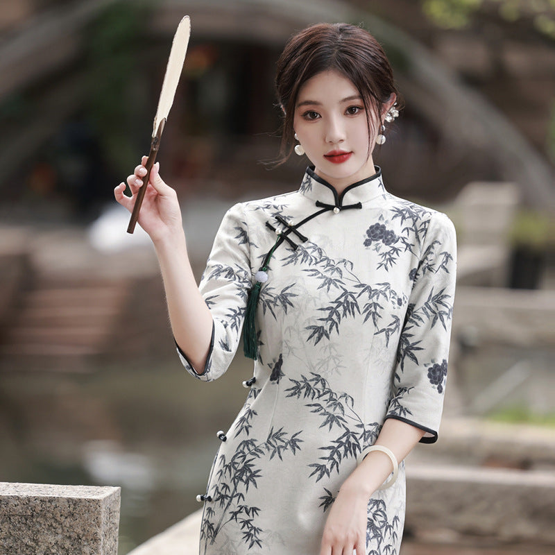 Printed High-end Elegant Slimming Cheongsam