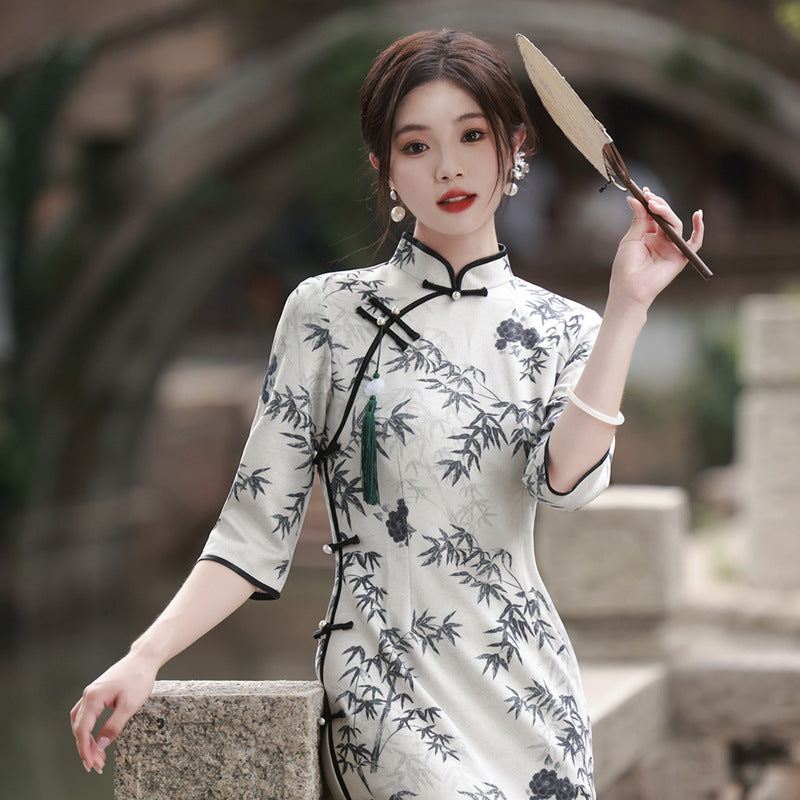 Printed High-end Elegant Slimming Cheongsam