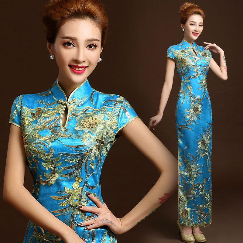 Red long banquet etiquette cheongsam