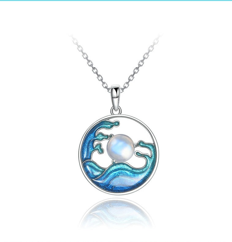 Silver Necklace Women's Sea Moon