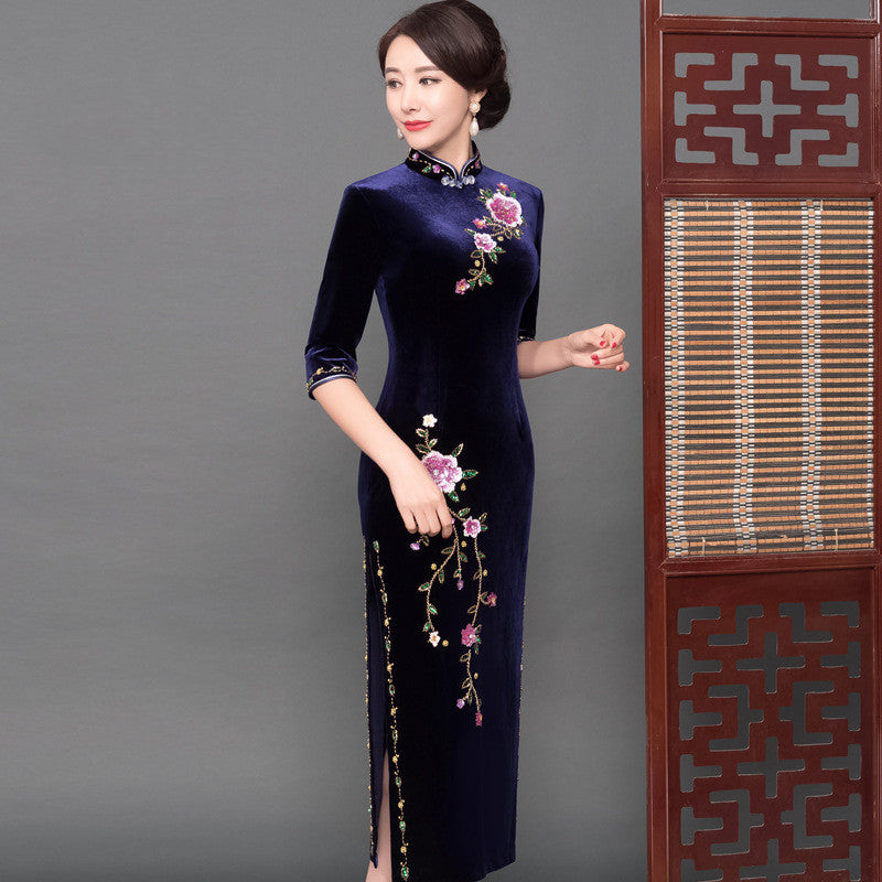 Long Beaded Cheongsam