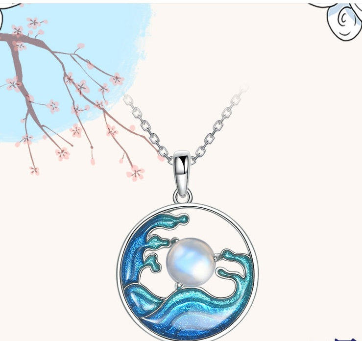 Silver Necklace Women's Sea Moon