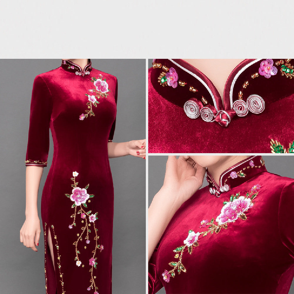 Long Beaded Cheongsam