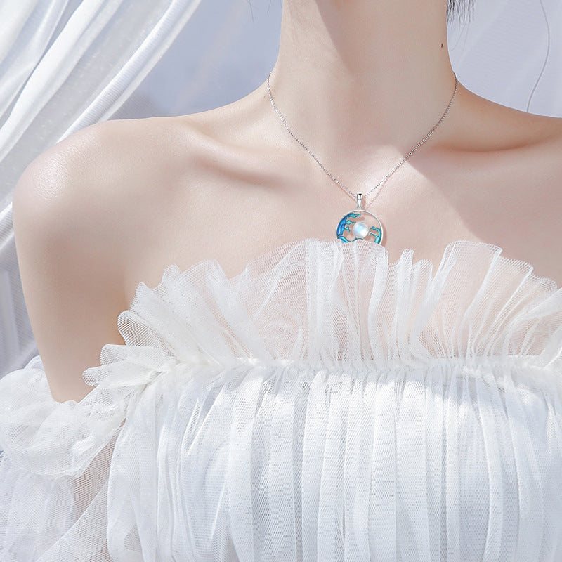 Silver Necklace Women's Sea Moon