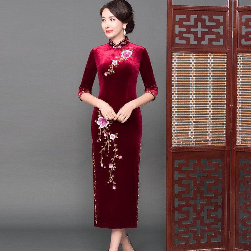 Long Beaded Cheongsam