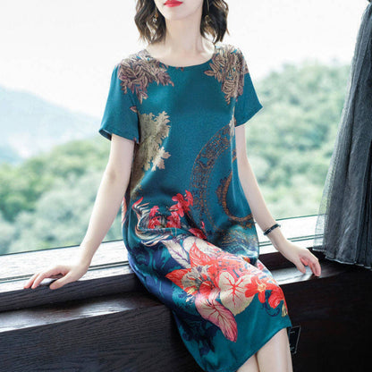 Ice Silk Mid-Length Mother'S Dress