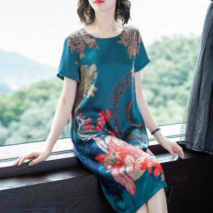 Ice Silk Mid-Length Mother'S Dress
