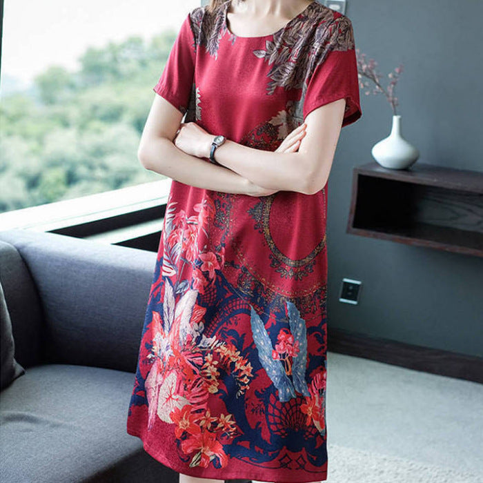 Ice Silk Mid-Length Mother'S Dress