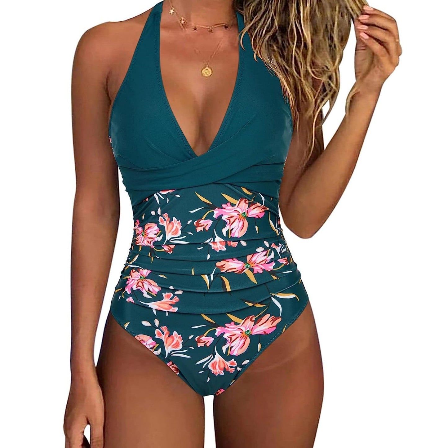 Cross Color Matching Tight One-piece Swimsuit