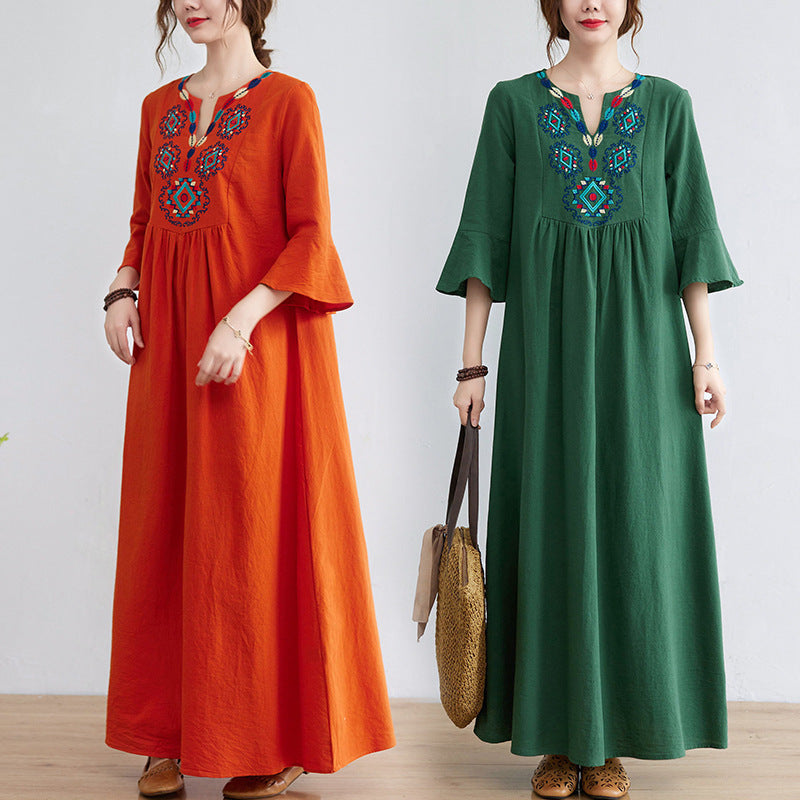 Loose Embroidered Cotton Dress