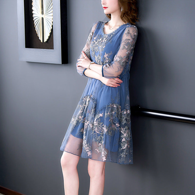 Mesh Embroidery Loose Dress